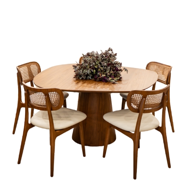 Conjunto Mesa Bahia 1,30m + 5 Cadeiras Claudia Tela